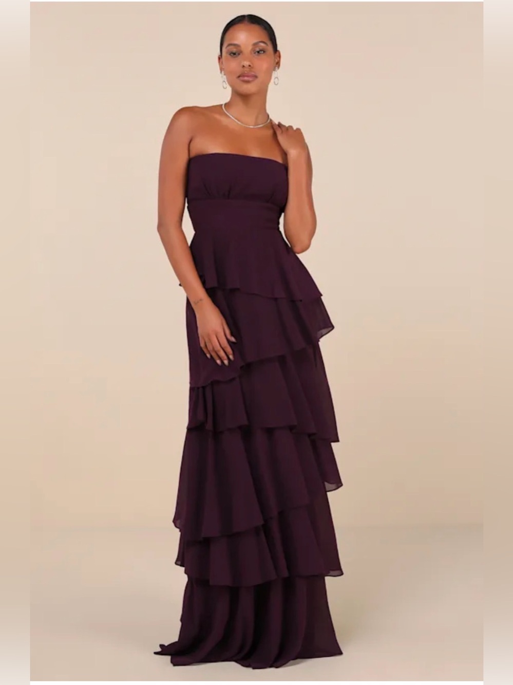 Lulus Seriously Sensational Plum Purple Strapless Tiered Maxi Dress Size M NWT